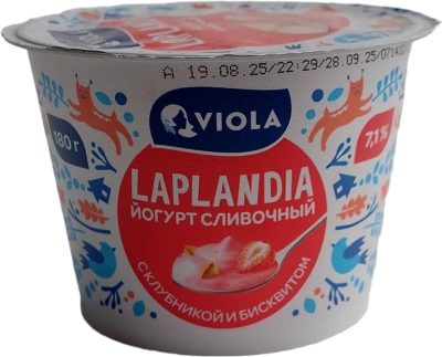Йогурт ВИОЛА Лапландия сливочный с клубникой и бисквитом 7% 180г