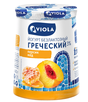 Йогурт ВИОЛА Греческий Фри с персиком и мёдом безлактозный 3% 140г