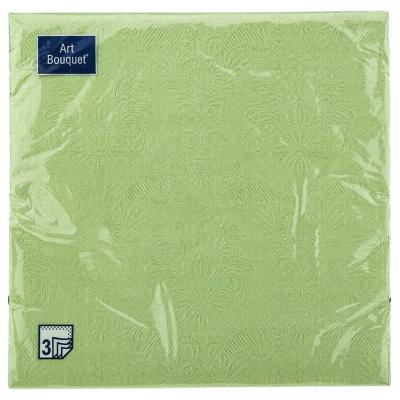 Салфетки бумажные 3-слойные Art Bouqet® Барокко, зелёный палевый 33*33см