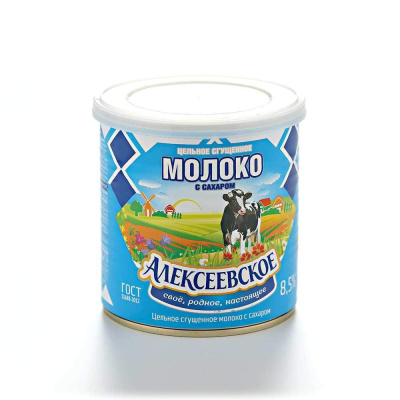 Молоко цельное сгущенное с сахаром Алексеевское 8,5%, 360г. ж/б