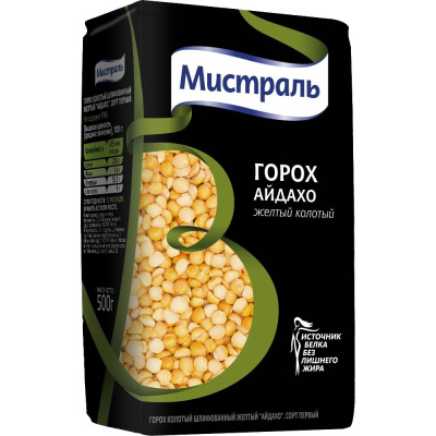 Горох Айдахо жёлтый колотый 500г Мистраль