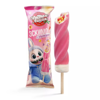 Мороженое пломбир с рисовыми шариками Малина 70г эскимо