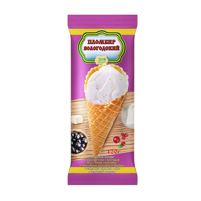 Мороженое Вологодский пломбир Рожок Черная смородина - клюква, 120 гр