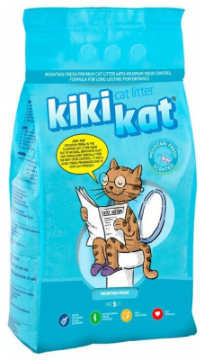 Наполнитель KikiKat бентонитовый для кошачьего туалета супербелый комкующийся с ароматом горной свежести 5л