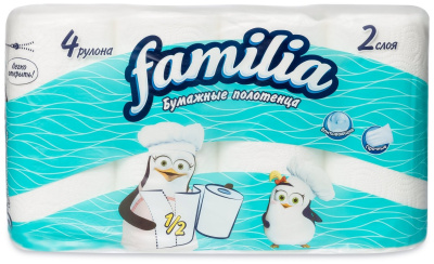 Бумажное полотенце ФАМИЛИЯ 2 слоя 4 рулона