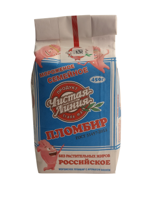 Мороженое Семейное Ванильное Пломбир 450г бум. пак. Чистая линия