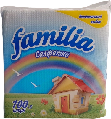 Салфетки бумажные Familia 24*23см.1 слой 100шт. белые с теснением 