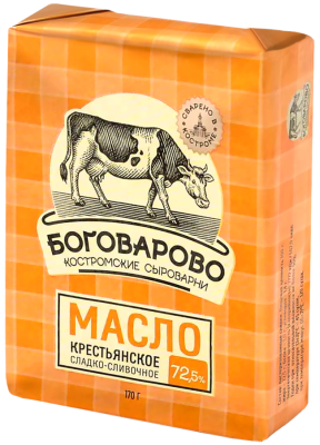 Масло БОГОВАРОВО 72,5% Костромские сыроварни Премиум сладкосливочное несоленое 170г