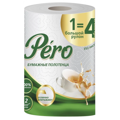 Полотенца бумажные ПЕРО 2 слоя 1 рулон 336 листов