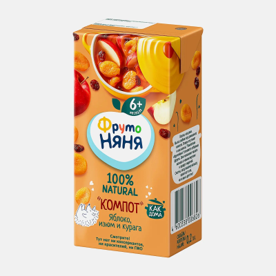 Напиток сокосодержащий компот из яблок с экстрактом изюма и кураги 0.2л ФрутоНяня