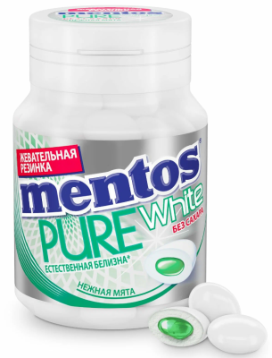 Ментос жевательная резинка, Pure White нежная мята, 54гр