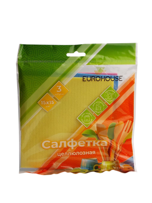 Салфетка ЕВРОХАУС целлюлозная 3шт 15x15