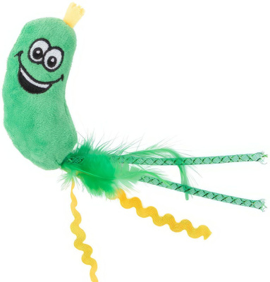 Игрушка Mr.Kranch для кошек Огурчик плюшевая с кошачьей мятой и перышками 17 см зеленая