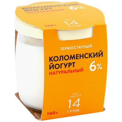 Йогурт Коломенский Термостатный натуральный 6% 160 г стекло
