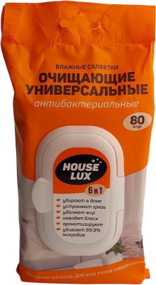Салфетки ХАУС ЛЮКС влажные антибактериальные (универсальные) 6 в 1 №80