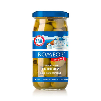 Оливки греческие Гигант без косточки 340г ROMEO`S® ст/б