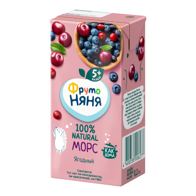 Морс клюква/черника/вишня для питания детей раннего возраста 0,2л ФрутоНяня