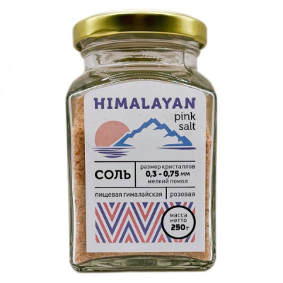 Соль розовая гималайская средний помол 250г ст/б