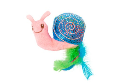 Игрушка МИСТЕР КРАНЧ для кошек Улитка плюшевая с кошачьей мятой и пёрышками розовая 18 см