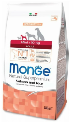 Сухой корм Monge Dog Speciality Line Monoprotein Mini для взрослых собак мелких пород из лосося с рисом 800г