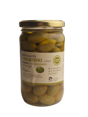 Оливки ЭКО ГРИС Халкидики с косточкой 350г
