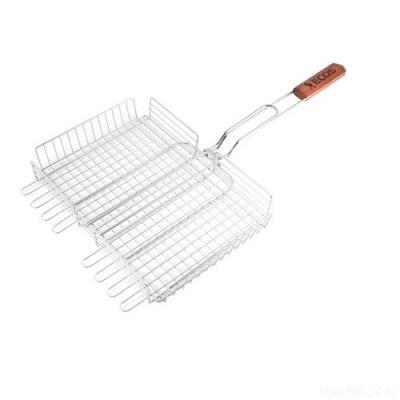 Решётка-гриль глубокая 40*35*5 см дл.70см (4,5/2,8/1,8мм) хром.сталь/дер.