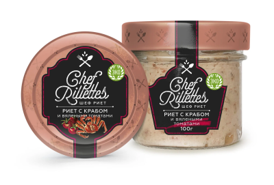 Риет из икры трески тихоокеанской с крабом камчатским и вялеными томатами 100г ст/б Chef Rillettes Путина
