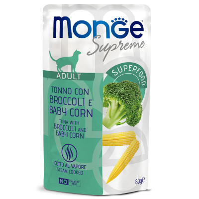 Корм МОНЖ влажный для взрослых кошек с брокколи и мини-кукурузой 80г паучи