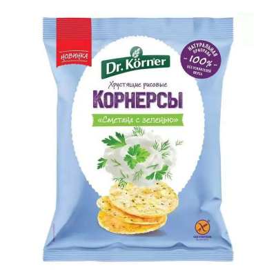 Корнерсы ДОКТОР КОРНЕР рисовые Dr.Korner Сметана с зеленью 40гр.
