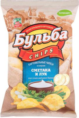 Чипсы из сырого картофеля Бульба со вкусом сметаны и лука, 75гр. ООО Белпродукт