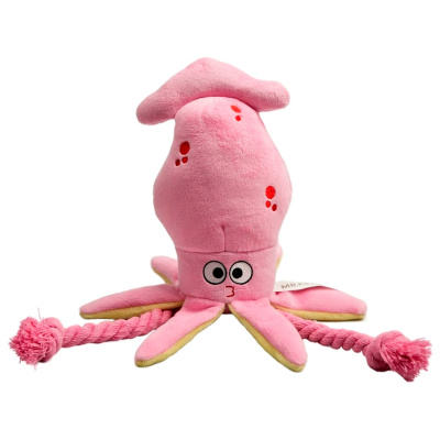Игрушка МИСТЕР КРАНЧ для собак Кальмар плюшевая с канатиками и пищалкой розовая 26 см
