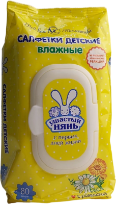 Влажные салфетки Ушастый нянь, с ромашкой и календулой, 80 шт