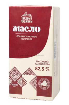 Масло ЩЕДРЫЕ ПРУЖАНЫ сладкосливочное несолёное 82,5% 500г