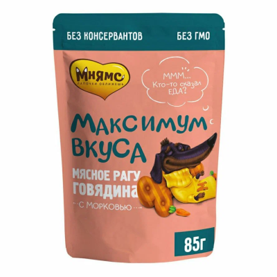 Пауч мясное рагу Мнямс для собак с говядиной и морковью  Максимум вкуса 85 г