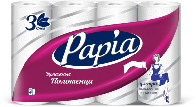 Бумажные полотенца Papia 3 слоя, 4 рулона