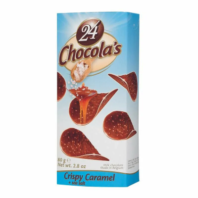 Хрустящие чипсы 24 Chocola's из молочного шоколада с карамелью и морской солью 80 г 