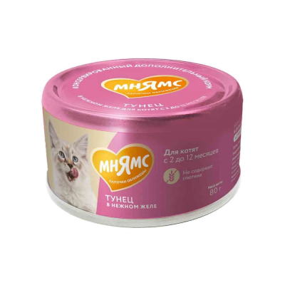 Лакомство для кошек Мнямс Тунец в нежном желе с 2 до 12-ти месяцев 80г