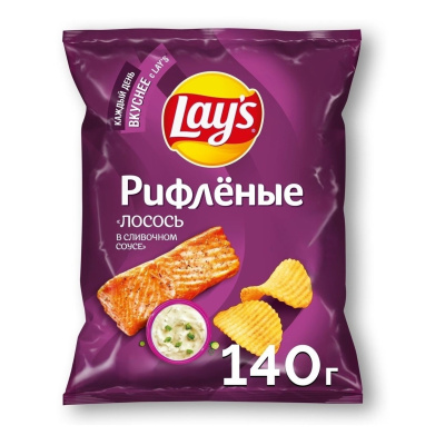 Чипсы Лэйс Рифленые, Лосось в сливочном соусе,140гр.