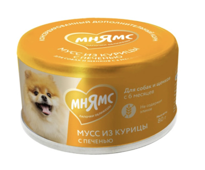 Лакомство для собак Мнямс Мусс из курицы с печенью с 6-ти месяцев 80г