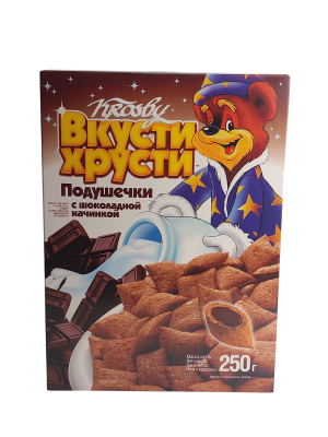 Подушечки Krosby Вкусти Хрусти с шоколадной начинкой, 250гр.