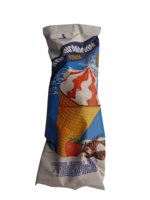 Мороженое ЛЕНИНГРАДСКОЕ с клубничным наполнителем в сахарном рожке с шоколадной глазурью 100г