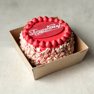 Бенто-торт Брусничный с белым шоколадом Поздравляем 385 гр "Десерт Фентези" заморозка