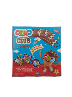 Шоколад молочный Ozmo Club Cookie с молочной начинкой и кусочками  печенья с какао 47,2 гр
