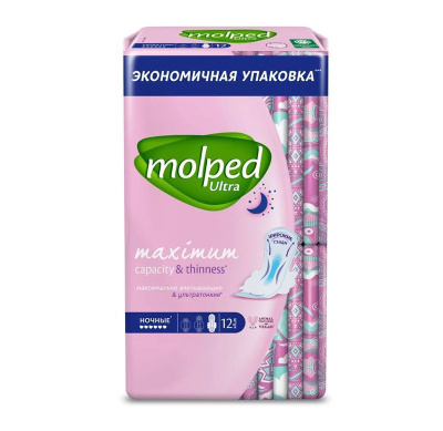 Прокладки МОЛЬПЕД с крыльями ночные 12 шт