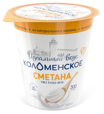 Сметана КОЛОМЕНСКАЯ 15% 300г стакан