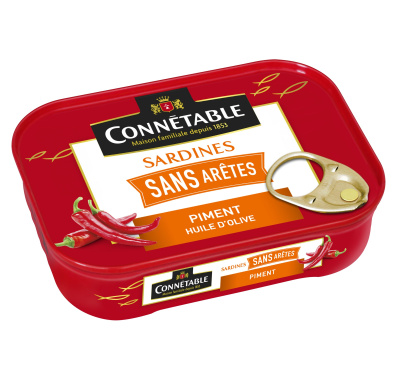 Сардины Connetable™ без костей в оливковом масле с перцем140гр. ж/б ключ, Италия