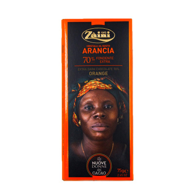 Шоколад горький Zaini 70% какао со вкусом апельсина 75гр.