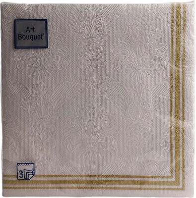 Салфетки бумажные 3-слойные золотые барокко рамка 33*33см
