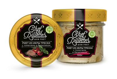 Риет из икры трески тихоокеанской с вялеными томатами и базиликом 100г ст/б Chef Rillettes Путина