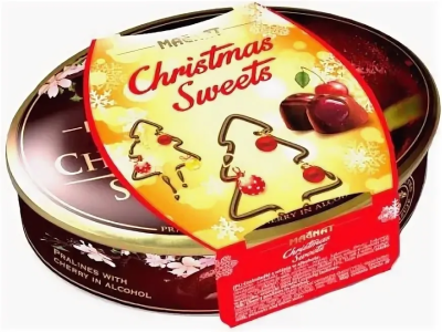 Пралине из молочного шоколада с начинкой со вкусом вишни Merry Christmas 4гр. ж/б Magnat
